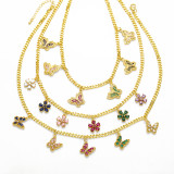 Gargantilla de collar chapada en oro de 18 quilates con incrustaciones de cobre y mariposa de flor de hip-hop