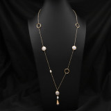 Collar de tres capas chapado en oro de 18 quilates con revestimiento de cobre y perlas de agua dulce de Color sólido geométrico de estilo vintage