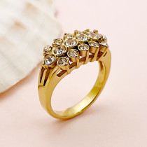 Anillos chapados en oro de circón con incrustaciones de acero inoxidable geométrico lujoso de estilo vintage