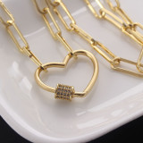 Collar colgante de Zircon chapado en oro de cobre con forma de corazón de estilo simple a granel