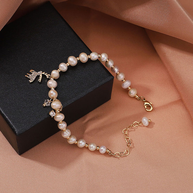 Elegantes pulseras con cuentas de cobre y perlas de agua dulce de alce