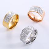 Lujosos y románticos anillos chapados en oro rosa con incrustaciones de acero inoxidable de color sólido y romántico con diamantes de imitación chapados en oro de 18 quilates