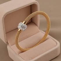 Brazalete de diamantes de imitación con incrustaciones de acero de titanio redondo elegante de 1 pieza