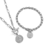 Conjunto de joyería con colgante de moneda, cadena de doble capa, estilo Hip-hop europeo y americano, venta al por mayor