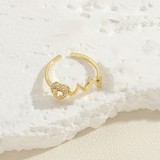 Elegantes anillos chapados en oro de 14 quilates con incrustaciones de circonio asimétrico de cobre de color sólido