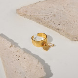 Anillo geométrico Anillo abierto con colgante de perlas en forma de corazón de acero inoxidable de oro de 18 quilates
