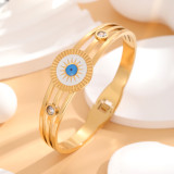 Brazalete chapado en oro con diamantes de imitación con incrustaciones de epoxi de acero y titanio con ojo de estilo vintage