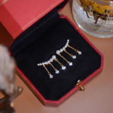 1 par de pendientes colgantes chapados en oro de 14K con incrustaciones de borlas de estilo Simple de estilo de hadas, perlas artificiales de cobre y circonita