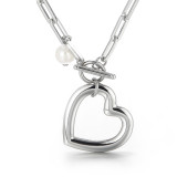 Conjunto de collar y pulsera en forma de corazón, cadena gruesa de acero inoxidable Simple, cadena cuadrada, joyería con hebilla OT