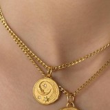 Collar con colgante de moneda de oro vintage de nicho doble europeo y americano con retrato de luna XINGX