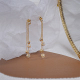 1 par de elegantes pendientes colgantes chapados en oro con incrustaciones geométricas de cobre y circonita de estilo francés