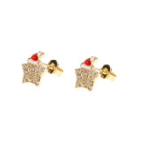 Estilo IG Sombrero de Navidad Estrella Cara Sonriente Esmalte de Cobre Incrustaciones de Circón Chapado en Oro de 18 K Anillos Pendientes Collar