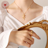 Anillo De Collar Chapado En Oro De Acero De Titanio Rosa Retro De Moda