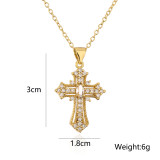 Collar con colgante de cruz de circonio con microincrustaciones de oro de 18 quilates de cobre a la moda