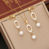 Conjunto de joyería de circón de perlas con incrustaciones huecas, chapado en acero inoxidable, rectángulo, forma de corazón redondo, estilo Simple