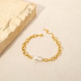 Pulseras de perlas artificiales chapadas en oro de acero titanio geométrico de estilo simple al por mayor