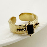 Anillo abierto de turquesa con incrustaciones chapado en acero inoxidable rectangular de estilo simple 1 pieza