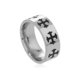 Anillo de banda ancha de acero inoxidable con cruz punk