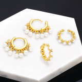 Pendientes colgantes de cobre redondos estilo INS, pendientes de cobre con incrustaciones de perlas