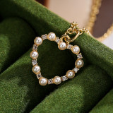 1 pieza de moda en forma de corazón Chapado en cobre hueco con incrustaciones de perlas collar con colgante de circón