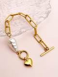 Pulseras plateadas en oro pulidas del chapado en oro de la perla del acero inoxidable artístico de la forma del corazón