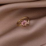 Anillo de dedo índice abierto de cobre con circonita y estrella de perla en forma de corazón rosa bonito a la moda