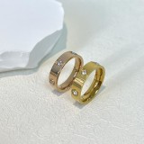 Anillos de circón con incrustaciones de acero de titanio circulares de estilo simple estilo INS