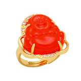 Anillo abierto de cobre Chinoiserie Buddha, anillos de cobre de vidrio chapado