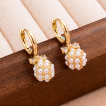 1 par de pendientes colgantes chapados en oro de 14K con incrustaciones tridimensionales de cobre y perlas de circón, elegantes, chapados geométricos, estilo IG