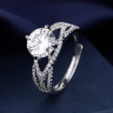 Anillos de diamantes artificiales con incrustaciones de cobre redondos de moda 1 pieza