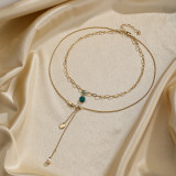 Collares de doble capa chapados en oro de 18 quilates con incrustaciones de perlas de cobre en forma de corazón estilo IG