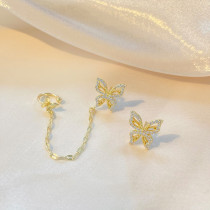 1 par de Clips de oreja de diamante Artificial con incrustaciones de cobre de mariposa estilo Hada estilo INS