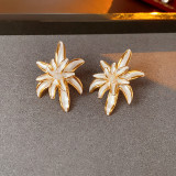 1 par de pendientes de diamantes de imitación de perlas artificiales con incrustaciones de esmalte de cobre de Flor Retro
