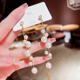 Pendientes colgantes de piedras preciosas artificiales con incrustaciones de perlas de cobre en forma de corazón a la moda, 1 par
