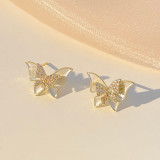 Pendientes de mariposa tridimensionales con goteo de aceite de diamante completo Entrada francesa femenina Lux Diseño de interés especial Pendientes de mariposa Ins Pendientes de influencia en línea Marea