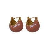 1 par de pendientes de aro de cobre chapados en esmalte de bola retro