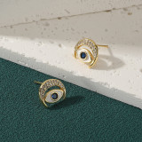 1 par de elegantes pendientes de circonita de cobre con incrustaciones de Luna y ojo del diablo