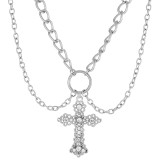 Estilo IG Cruz Acero inoxidable Metal Chapado en cobre Incrustaciones Perlas artificiales Diamantes de imitación Circón Collar chapado en plata chapado en oro de 18 quilates