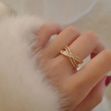 Anillo abierto chapado en oro blanco con incrustaciones de cobre y circón de ópalo geométrico elegante para mujer
