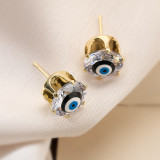 Pendientes chapados en oro de 18K con incrustaciones de esmalte de ojo del diablo, estilo Simple y elegante, 1 par