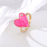 Anillo Abierto Con Circón Esmaltado De Cobre Y Forma De Corazón De Moda