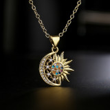 Collar con colgante en forma de estrella, sol, luna, circonita, oro de 18 quilates, cobre, moda