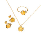 Collar de pendientes chapado en oro de 18K con incrustaciones de cobre geométrico de estilo Simple para mujer Retro