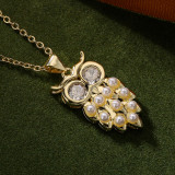 1 pieza de moda gato búho piña cobre chapado incrustaciones perlas artificiales collar con colgante de circón