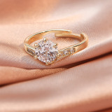 Anillo Ajustable Con Abertura De Circonio Con Incrustaciones De Cobre De Moda
