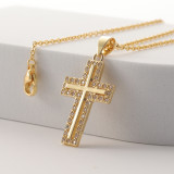 Cadena de suéter de cobre con colgante de cruz religiosa para mujer al por mayor