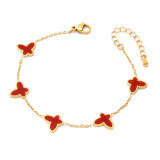 Pulseras retro de concha con incrustaciones de acero y titanio de mariposa