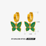 Pendientes de pulseras de circón con incrustaciones de esmalte de acero inoxidable de mariposa de estilo Simple informal
