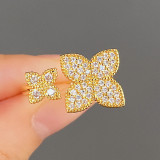Anillo abierto de circón con incrustaciones de cobre y flor estilo hada