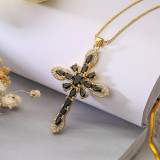 Collar con colgante chapado en oro de 18 quilates con incrustaciones de cobre y cruz de estilo clásico retro